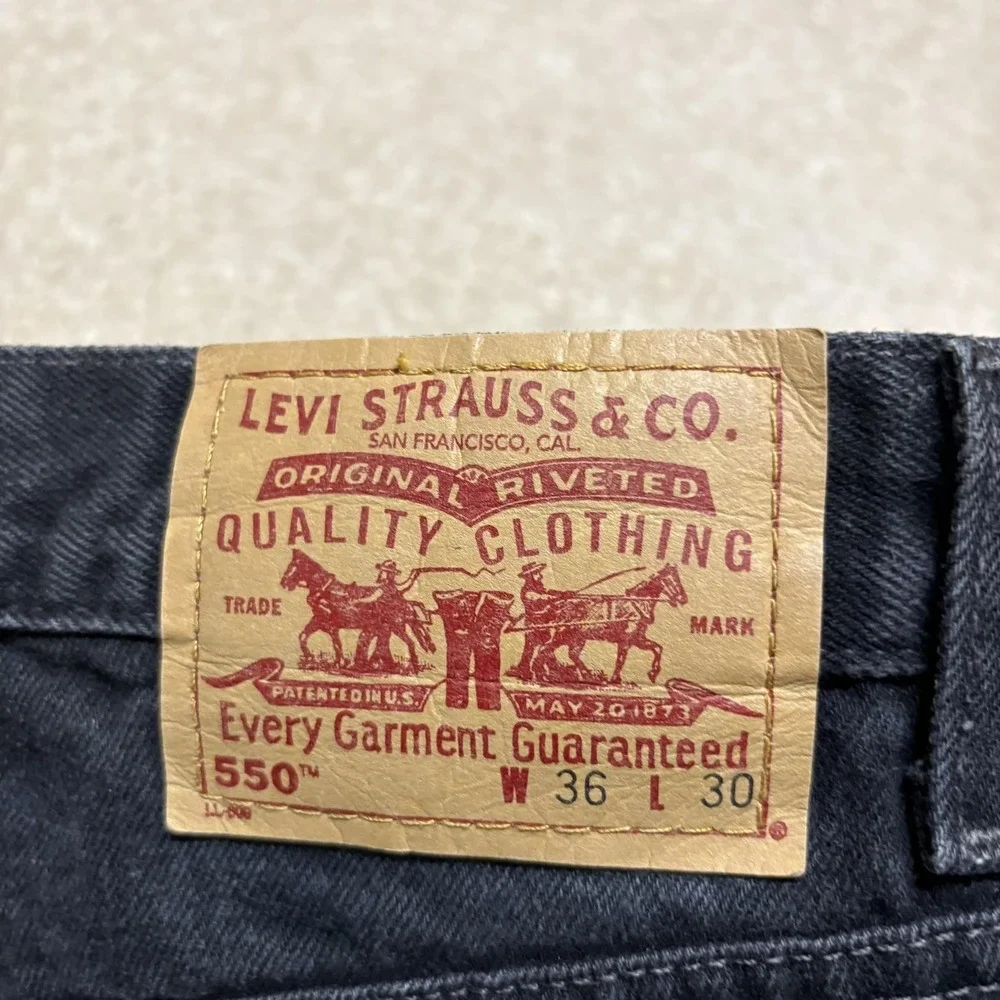 Vtg 90s Levis 550 Jeans Mens 34x30 Black Relaxed Fit Tapered Leg Denim Pants